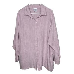 Hot Cotton Marc Ware 1X  100% Linen Shirt Top Light Pink Button Front Lagenlook
